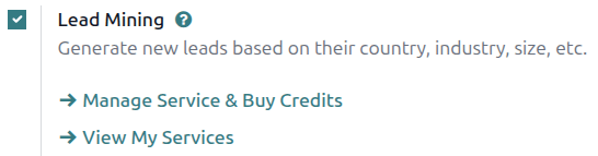 Activate lead mining in Odoo CRM settings.