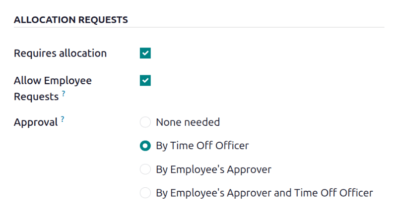 The allocation section all filled out for  a new time off type.