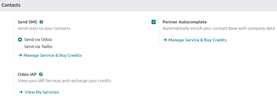 View of settings page and the activations of the feature in Odoo.
