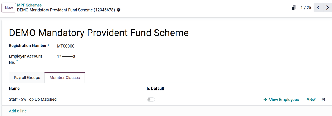 Configuration screen for |MPF| member classes and voluntary contributions.
