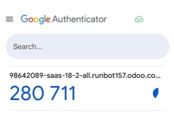 Google 身份验证器应用的界面，显示用于双因素认证的六位数验证码。