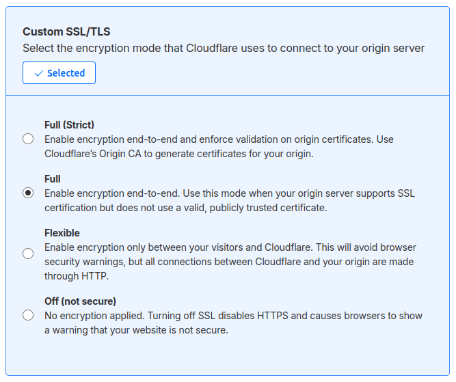 将 Cloudflare 加密模式设置为完全加密