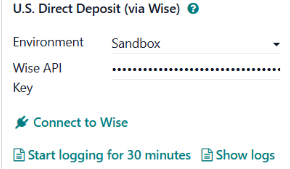 单击“连接到 Wise”按钮以确保在 Wise 之间建立连接 Odoo 数据库和 Wise 帐户。