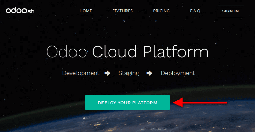 Odoo.sh 中的“部署您的平台”按钮