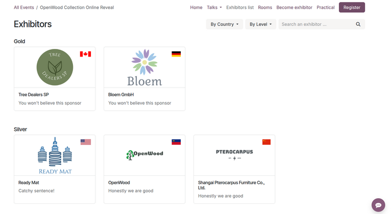 Odoo 活动中网站上的活动展商。