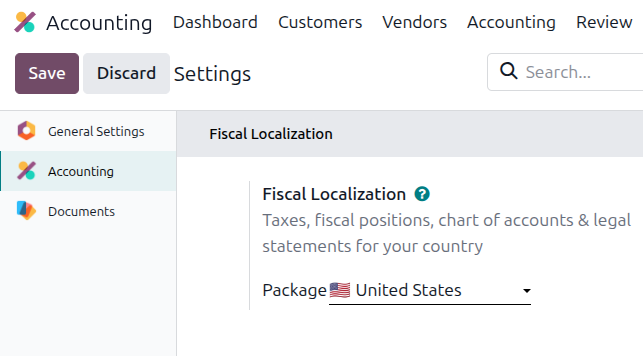 The Package field with the United States package selected.