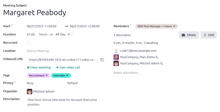 包含所有详细信息并已准备好保存的新会议卡片。