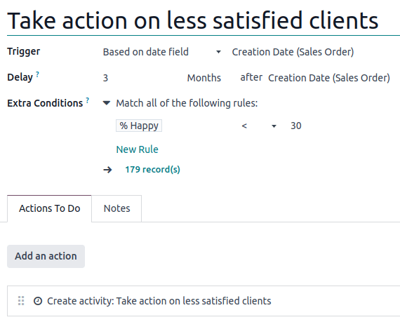 Example of an automated action on the Subscription model