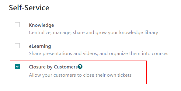 Customer closing setting in Odoo Helpdesk.