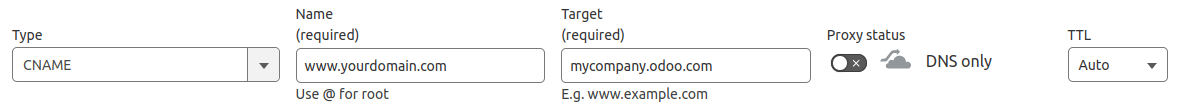 Adding a CNAME DNS record to Cloudflare to redirect a www subdomain to an Odoo database