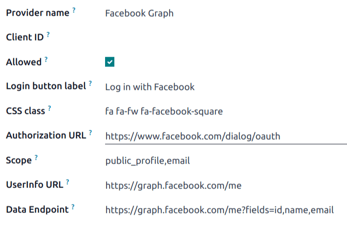 The Facebook Graph record in Odoo.