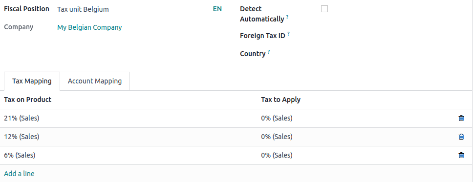 Tax mapping of fiscal position for tax unit