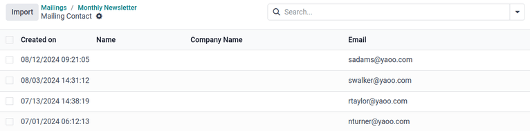 A list of bounced email addresses with malformed email domains.