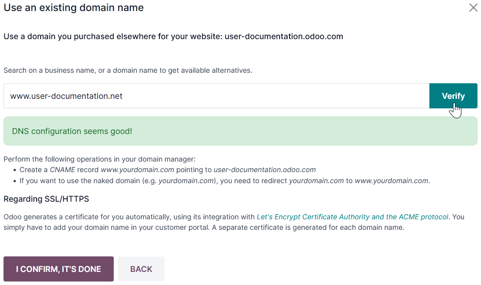 Mapping a domain name to an Odoo Online database