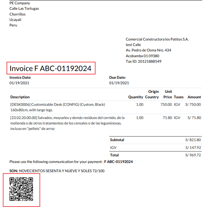 Invoice PDF report.