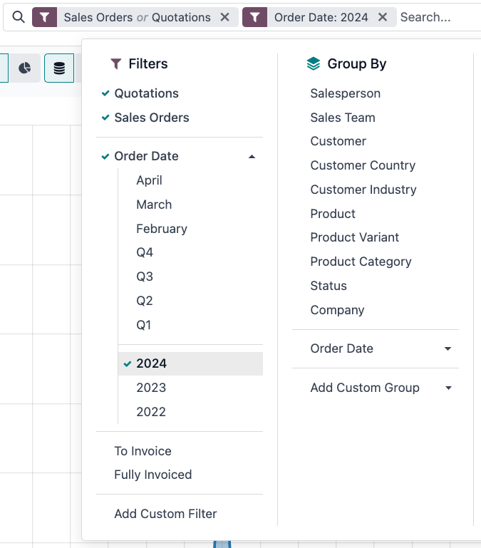 Using preconfigured filters on the Sales Analysis report