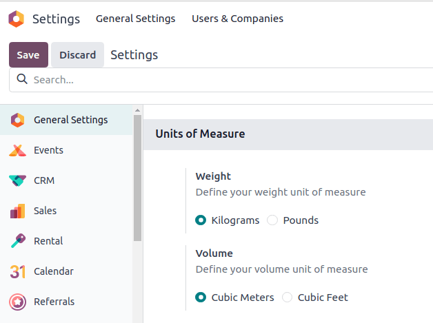 Show units of measure settings.