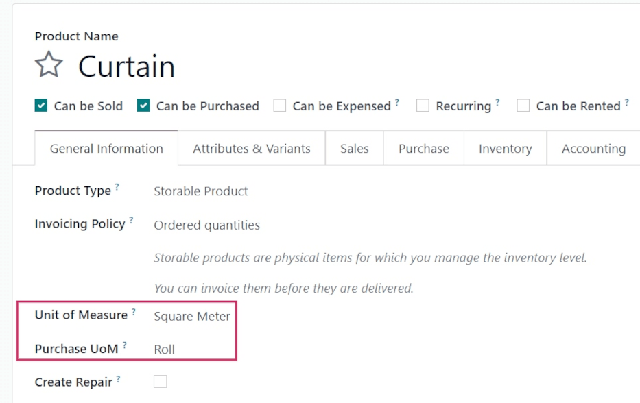 Set a product's units of measure using your own units in Odoo Purchase